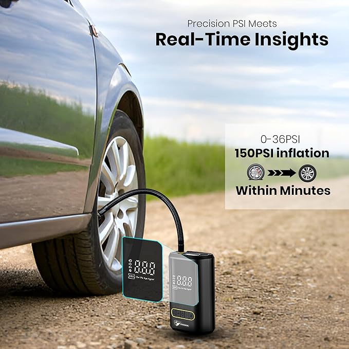 150PSI Portable Tire Inflator – Cordless Air Compressor for Car & Bike 🚗🏍️ | UAE