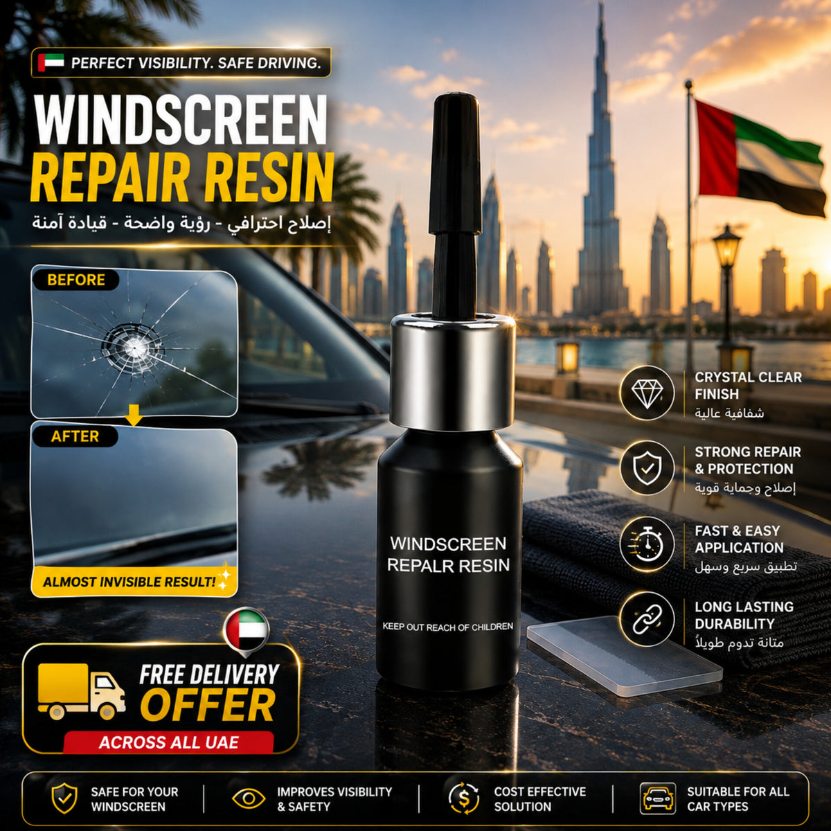 Windshield Crack Repair Kit – DIY Glass Chip & Crack Restoration Tool