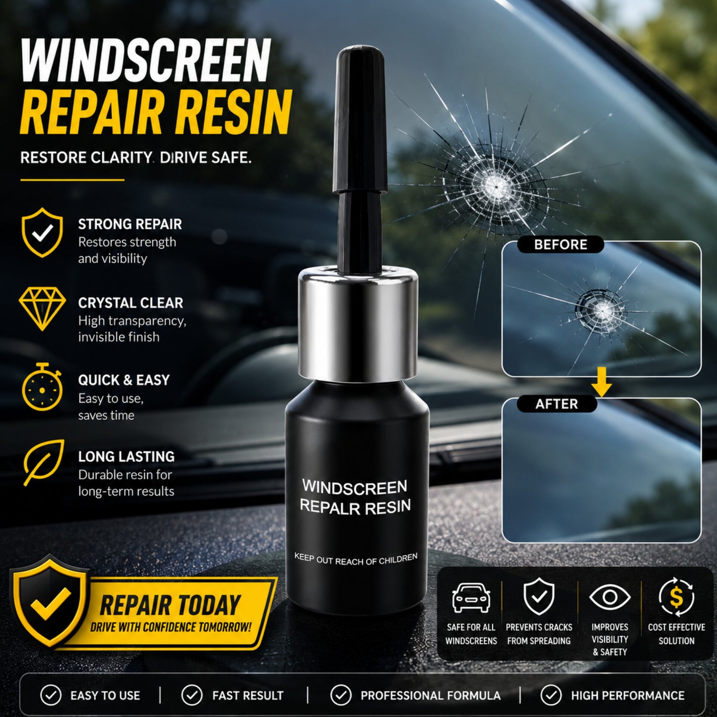 Windshield Crack Repair Kit – DIY Glass Chip & Crack Restoration Tool